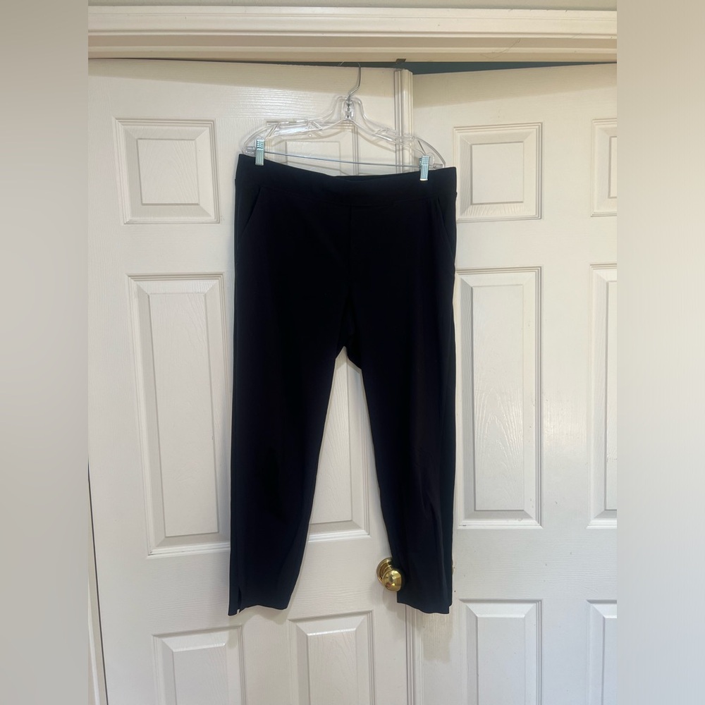 ATHLETA Brooklyn Ankle Pant Navy Black Lightweight Ribbedβ Side Stripe Size 14
